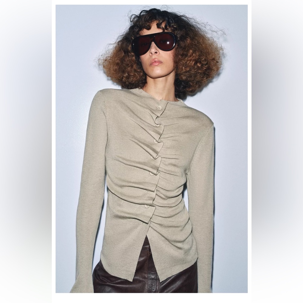 NWT Beige Ruched Long Sleeve Top